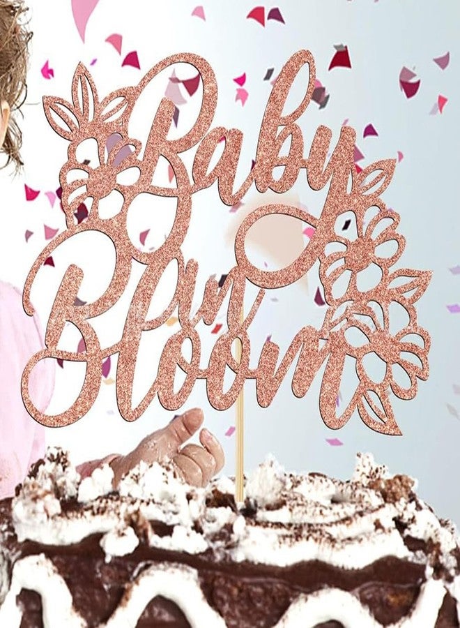 KOOTIPS Baby in Bloom Cake Topper, Glitter Design, 14.5 cm x 10 cm, Floral Baby Shower Decoration (Rose gold) - Image 1
