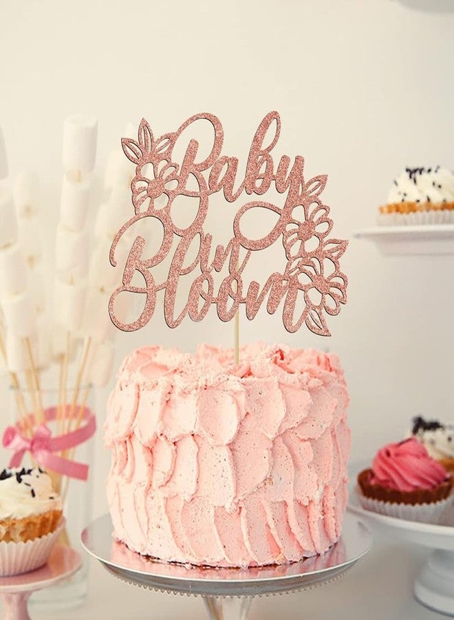KOOTIPS Baby in Bloom Cake Topper, Glitter Design, 14.5 cm x 10 cm, Floral Baby Shower Decoration (Rose gold) - Image 3
