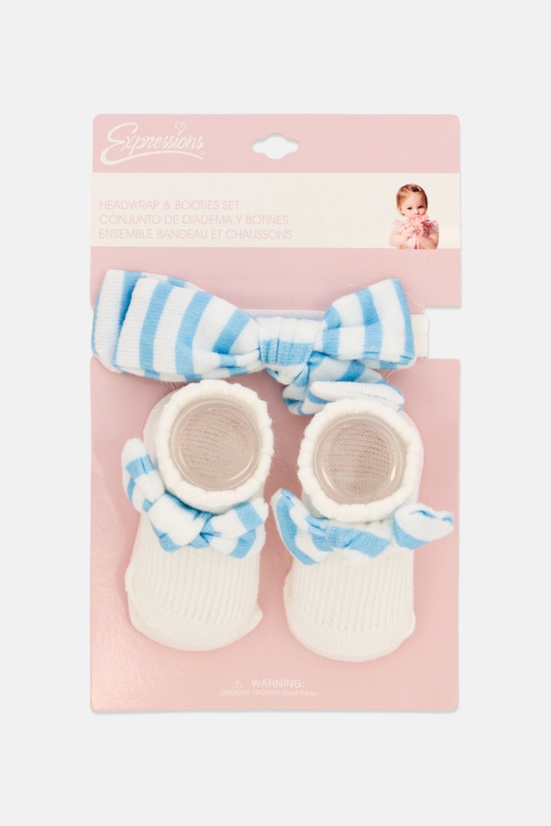 Expressions Toddlers Girl 3 Pieces Head Wrap With Booties Set, Multicolor - Image 1