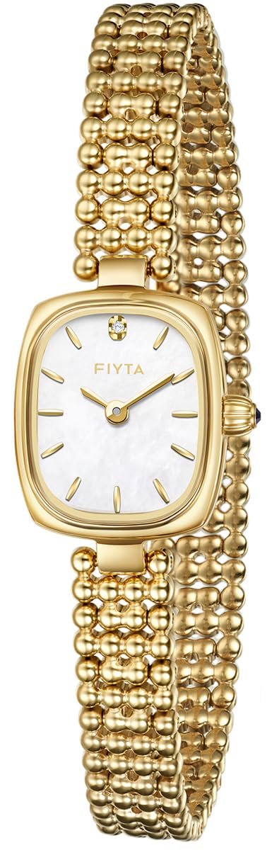 FIYTA ساعات FIYTA الذهبية للنساء بحالة مستطيلة صغيرة، قرص أنيق، سوار فولاذي مقاوم للصدأ بتصميم عتيق، أداة قابلة للتعديل، زجاج ياقوتي، مقاومة للماء حتى 3ATM، هدية مثالية لها - Image 1