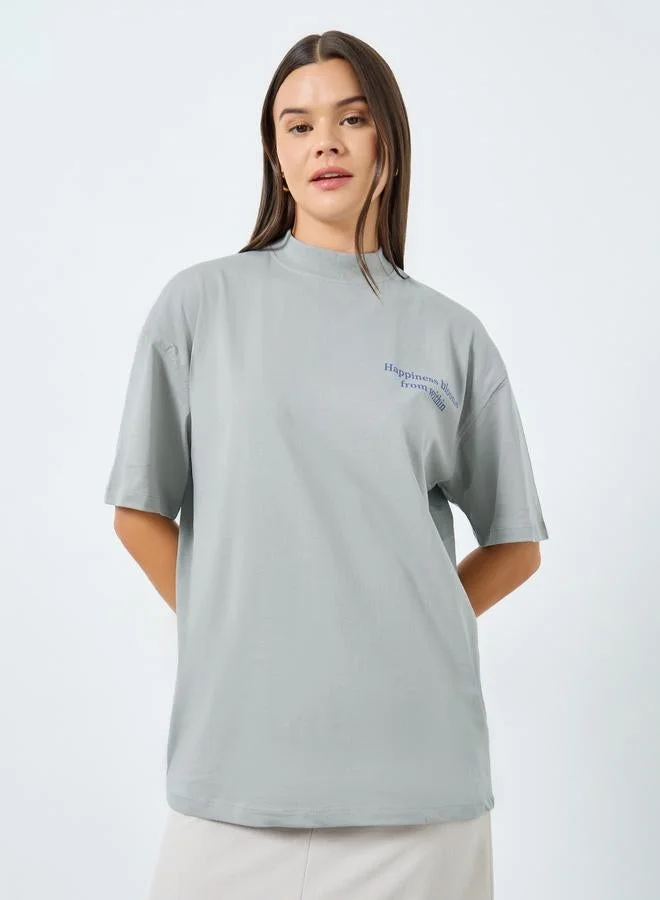 Styli Styli Grey Floral Print Oversized T-Shirt