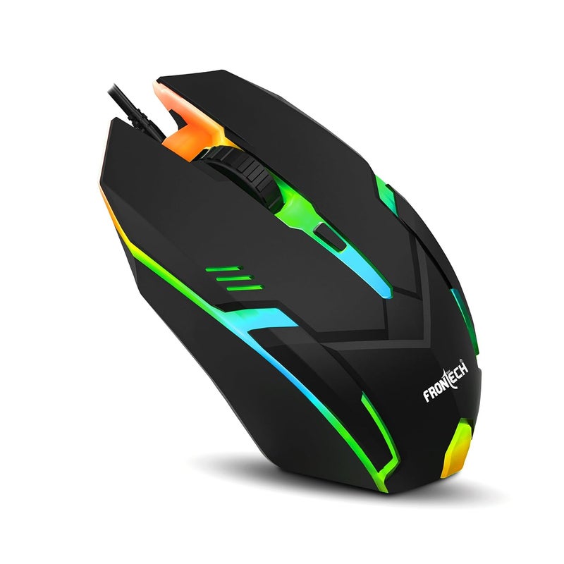 FRONTECH Wired USB Gaming Mouse | 3 Button Mouse| RGB Light| 1500 DPI | Scroll Wheel| Compact and Stylish Design| USB Plug & Play (MS-0067, Black) - Image 1