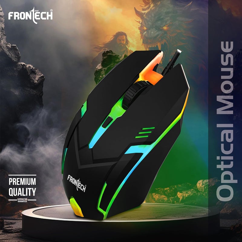 FRONTECH Wired USB Gaming Mouse | 3 Button Mouse| RGB Light| 1500 DPI | Scroll Wheel| Compact and Stylish Design| USB Plug & Play (MS-0067, Black) - Image 2