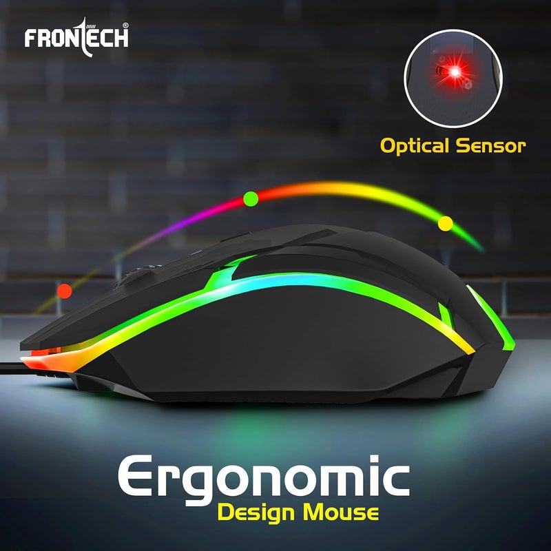 FRONTECH Wired USB Gaming Mouse | 3 Button Mouse| RGB Light| 1500 DPI | Scroll Wheel| Compact and Stylish Design| USB Plug & Play (MS-0067, Black) - Image 4
