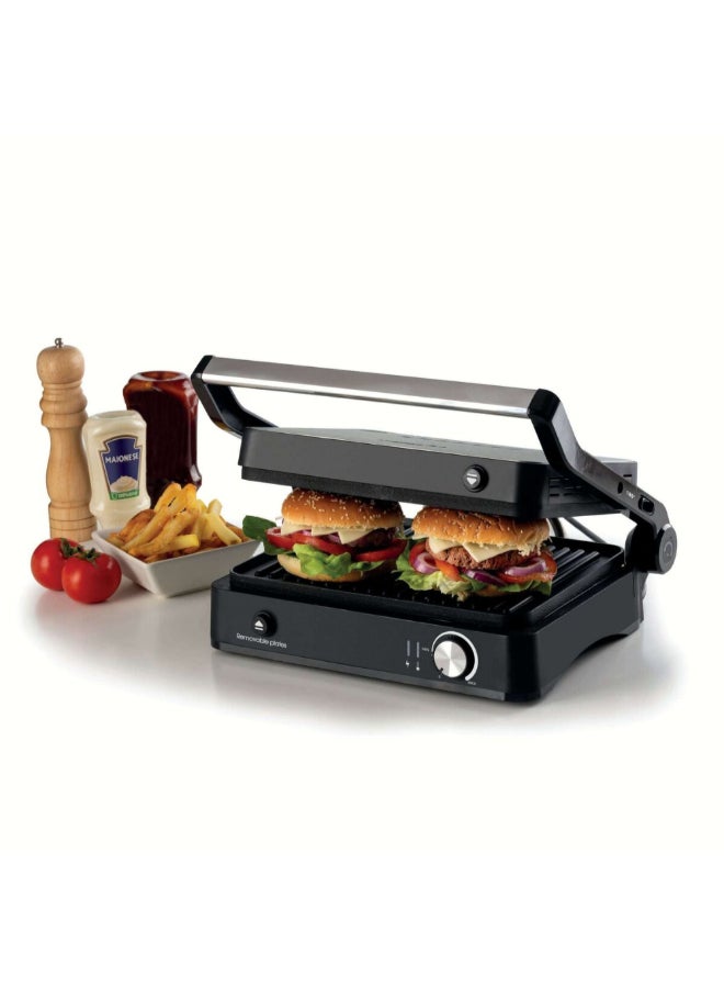 Ariete 2000W 3-in-1 Metal Non-Stick Multifunctional Electric Grill Black and Silver 14 x 32.5 x 35 cm 00C193400ARAS 2000 W 00C193400ARAS - Image 4
