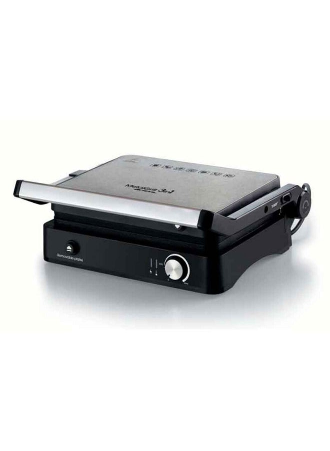 Ariete 2000W 3-in-1 Metal Non-Stick Multifunctional Electric Grill Black and Silver 14 x 32.5 x 35 cm 00C193400ARAS 2000 W 00C193400ARAS - Image 1