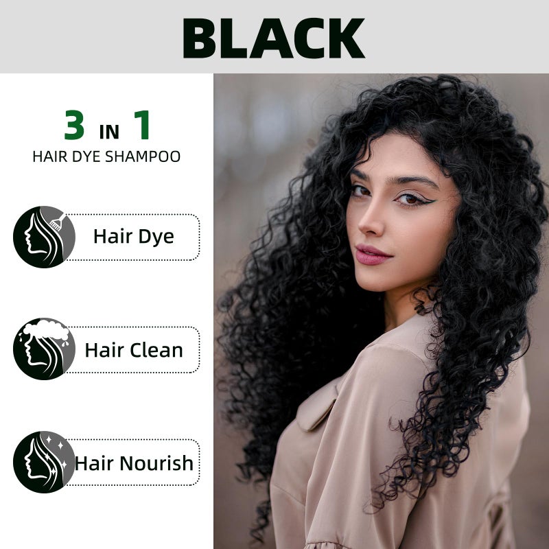 MOISTAR Black Hair Dye Shampoo 3 in 1 for Gray Coverag Color Shampoo for Women/Men Instant Herbal Semi Permanent champu para canas - Image 4