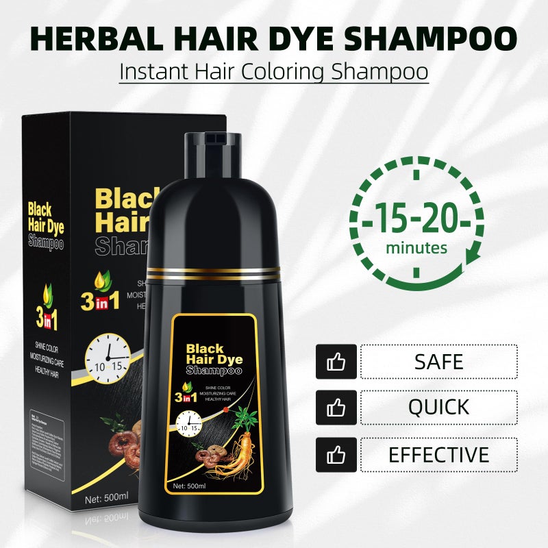 MOISTAR Black Hair Dye Shampoo 3 in 1 for Gray Coverag Color Shampoo for Women/Men Instant Herbal Semi Permanent champu para canas - Image 3
