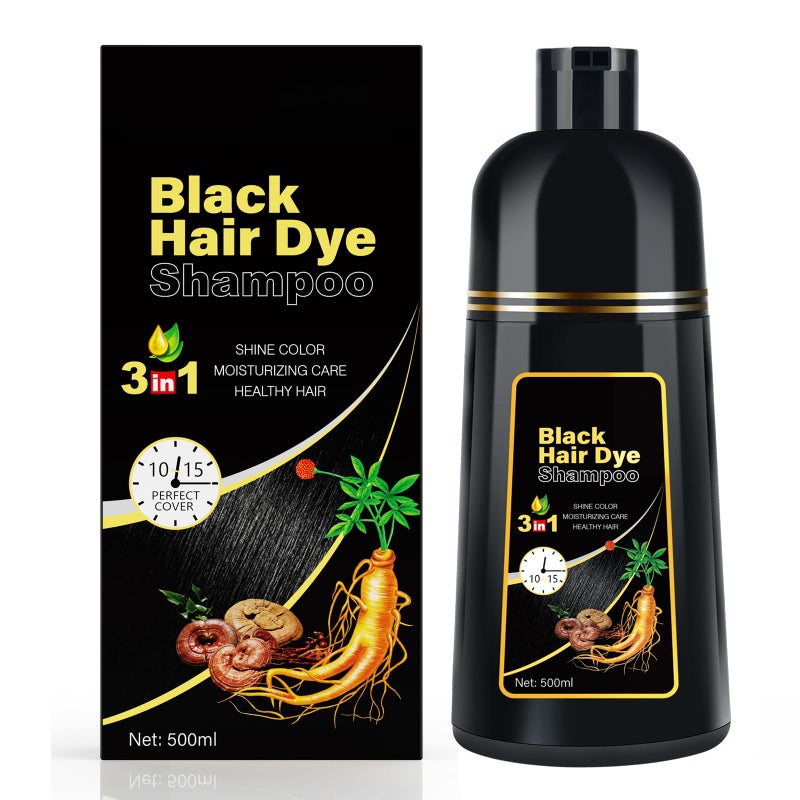 MOISTAR Black Hair Dye Shampoo 3 in 1 for Gray Coverag Color Shampoo for Women/Men Instant Herbal Semi Permanent champu para canas - Image 1