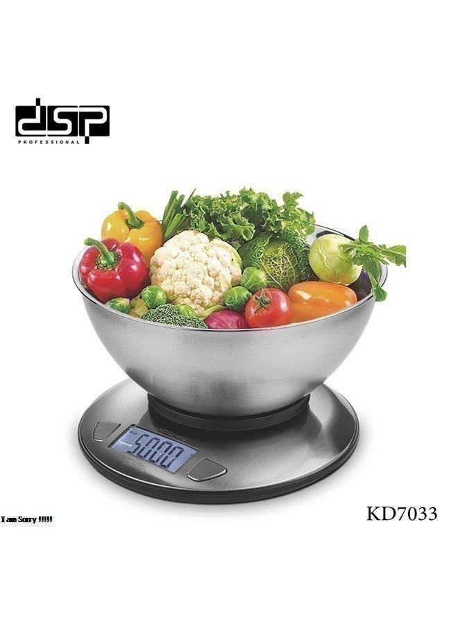 دي اس بي ميزان مطبخ رقمي احترافي من DSP مع وعاء من الفولاذ المقاوم للصدأ سعة 2000 مل - سعة 5 كجم - Image 1