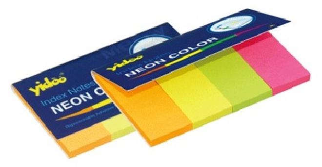 Yidoo Neon Index Sticky Notes, 4 Colors, Rectangle Tabs, 50 × 20 mm, 50 Sheets – Model SN6009