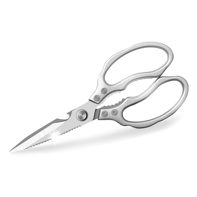 AWinjoy Heavy Duty Sharp Kitchen Scissors Dishwasher Safe Cooking Shears for Meat Chicken Fish Poultry Herb Bread Silver
