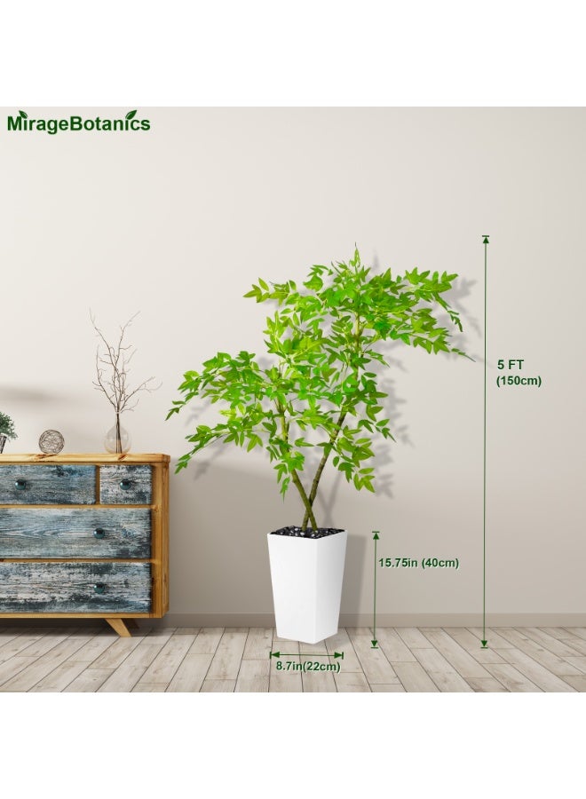 MirageBotanics Artificial Bamboo Tree 150cm, Fake Nandina Tree, Faux Nantian Bamboo Bonsai with White Planter, for Home Office Mall Exhibition Hall Living Room Garden Balcony Entryway Dining Room - Image 3