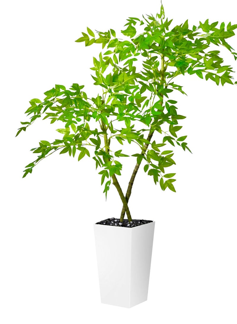 MirageBotanics Artificial Bamboo Tree 150cm, Fake Nandina Tree, Faux Nantian Bamboo Bonsai with White Planter, for Home Office Mall Exhibition Hall Living Room Garden Balcony Entryway Dining Room - Image 1