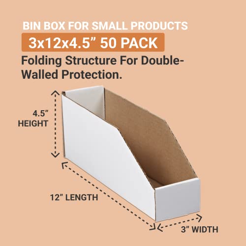 AVIDITI Corrugated Cardboard Storage Bins Holder 3" x 12" x 4.5" (50 Pack), Open Top Durable and Ideal for Organizing Parts Bin Work Areas Packing Moving and Storage - White, 50 Pack - Image 2