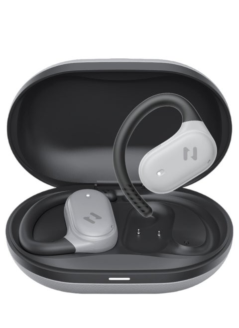 Open-Ear Wireless Earbuds with 64H Playtime, 8.5H Single Charge, Bluetooth 5.4, Dual ENC Mics for Clear Calls, 14.2mm Drivers, IPX5 Waterproof, Type-C Charging, Hall Switch Auto Pairing, Lightweight Secure Fit for Workouts, Travel, Music, and More (Grey/Black)