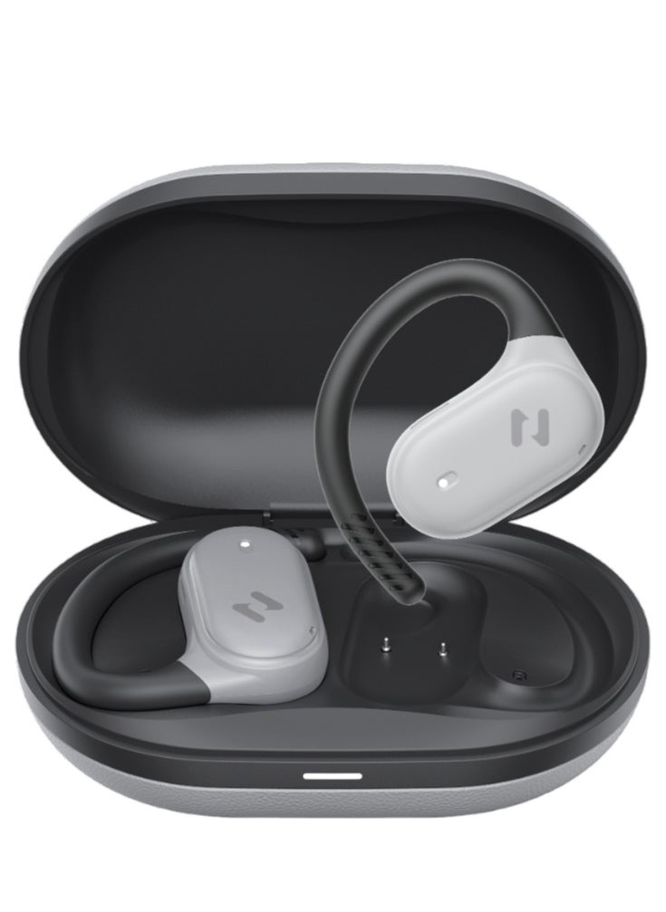 havit Open-Ear Wireless Earbuds with 64H Playtime, 8.5H Single Charge, Bluetooth 5.4, Dual ENC Mics for Clear Calls, 14.2mm Drivers, IPX5 Waterproof, Type-C Charging, Hall Switch Auto Pairing, Lightweight Secure Fit for Workouts, Travel, Music, and More (Grey/Black)  - Image 1