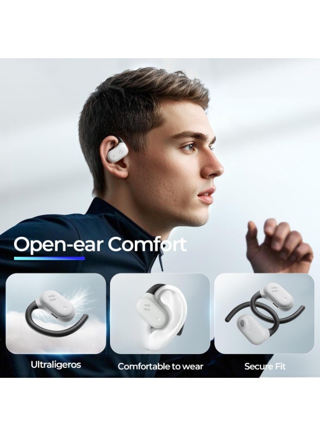 هافيت سماعات أذن مفتوحة – سماعات رياضية مرنة، بلوتوث 5.4، مع صوت فضائي مفتوح، ميكروفون مزدوج وتقنية إلغاء الضوضاء بالذكاء الاصطناعي للمكالمات، بطارية تدوم 64 ساعة، محركات ديناميكية 14.2 مم، مقاومة للماء IPX5، شحن سريع عبر Type-C، اقتران تلقائي عبر مفتاح مغناطيسي، خفيفة الوزن وثابتة ومريحة أثناء الجري، الجيم، التمارين، ركوب الدراجات، السفر، المكالمات والاستماع للموسيقى – رمادي / أسود - Image 2