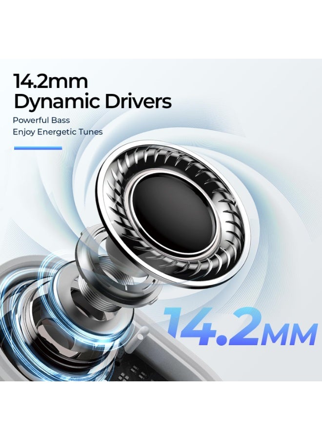 هافيت سماعات أذن مفتوحة – سماعات رياضية مرنة، بلوتوث 5.4، مع صوت فضائي مفتوح، ميكروفون مزدوج وتقنية إلغاء الضوضاء بالذكاء الاصطناعي للمكالمات، بطارية تدوم 64 ساعة، محركات ديناميكية 14.2 مم، مقاومة للماء IPX5، شحن سريع عبر Type-C، اقتران تلقائي عبر مفتاح مغناطيسي، خفيفة الوزن وثابتة ومريحة أثناء الجري، الجيم، التمارين، ركوب الدراجات، السفر، المكالمات والاستماع للموسيقى – رمادي / أسود - Image 3