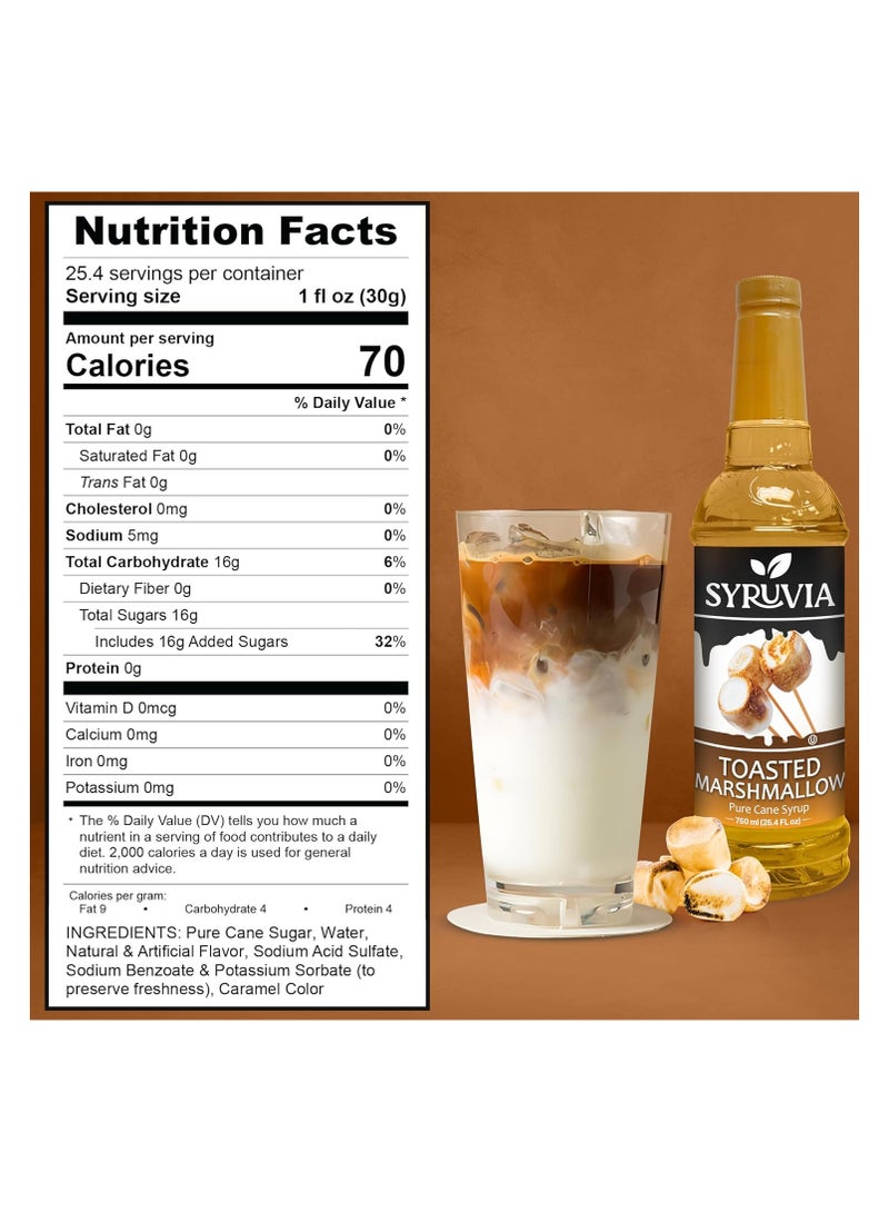 Syruvia Syruvia Toasted Marshmallow Coffee Syrup - 750 ml Premium Coffee Flavoring Syrup - Kosher Coffee Syrups, Gluten Free, No Coloring, Perfect for Drinks, Soda, Shakes & More With Syrup Pump  - Image 2