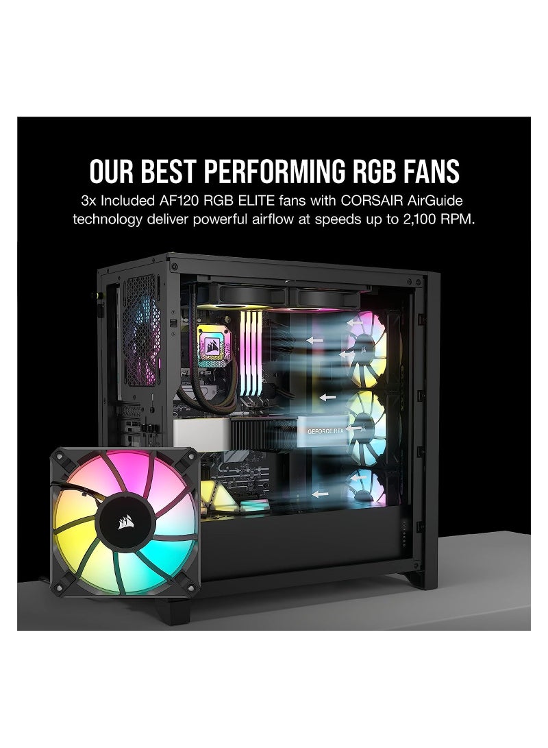 كورسير iCUE 4000D RGB Mid-Tower Case - 3X AF120 RGB Elite Fans - وحدة تحكم Lighting Node PRO - تصميم تدفق الهواء العالي - نظام إدارة الكابلات RapidRoute - - Image 4
