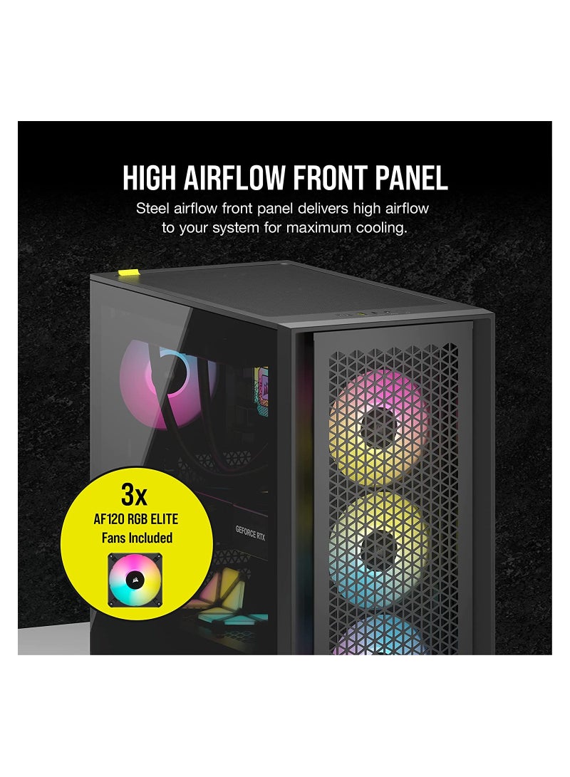 كورسير iCUE 4000D RGB Mid-Tower Case - 3X AF120 RGB Elite Fans - وحدة تحكم Lighting Node PRO - تصميم تدفق الهواء العالي - نظام إدارة الكابلات RapidRoute - - Image 3