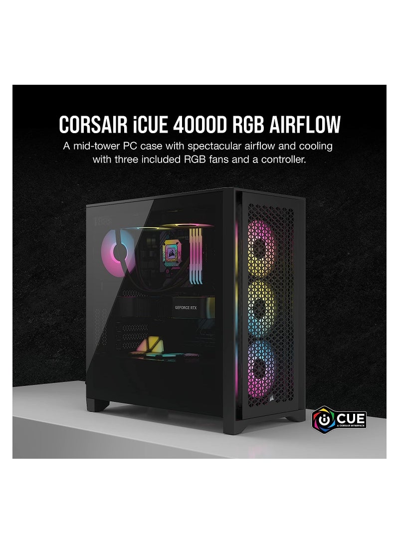كورسير iCUE 4000D RGB Mid-Tower Case - 3X AF120 RGB Elite Fans - وحدة تحكم Lighting Node PRO - تصميم تدفق الهواء العالي - نظام إدارة الكابلات RapidRoute - - Image 2