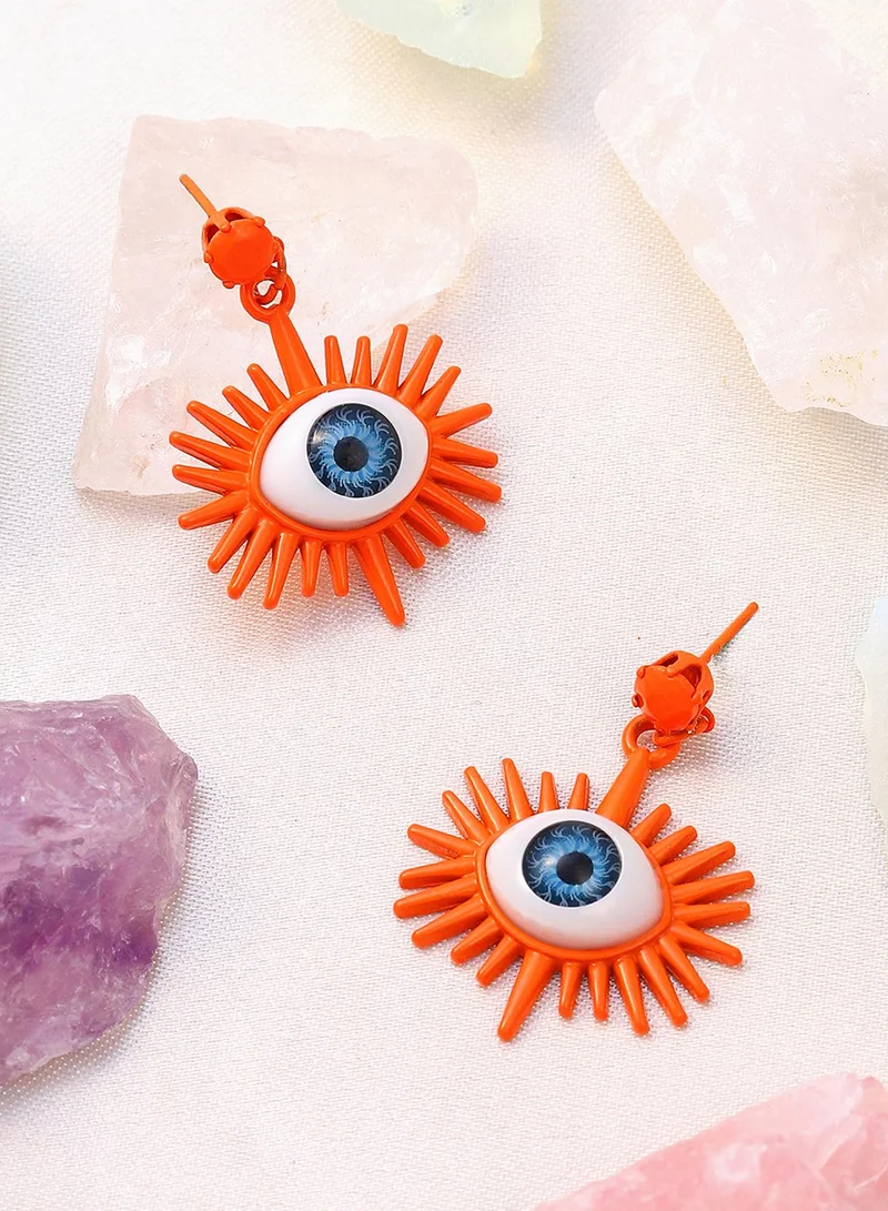 SOHI Contemporary Shaped Stone Studded Evil Eye Ray Artificial Drop Earring Jewellery