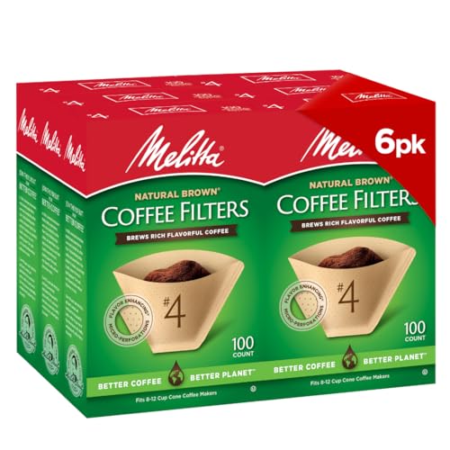 Melitta #4 Cone Coffee Filters, Natural Brown, 100 Count (Pack Of 6), 600 Total Filters - Fits all 8-12 Cup Cone Coffee Makers and Pour-Overs, Compostable, Tear-Resistant, Made in USA - Image 1