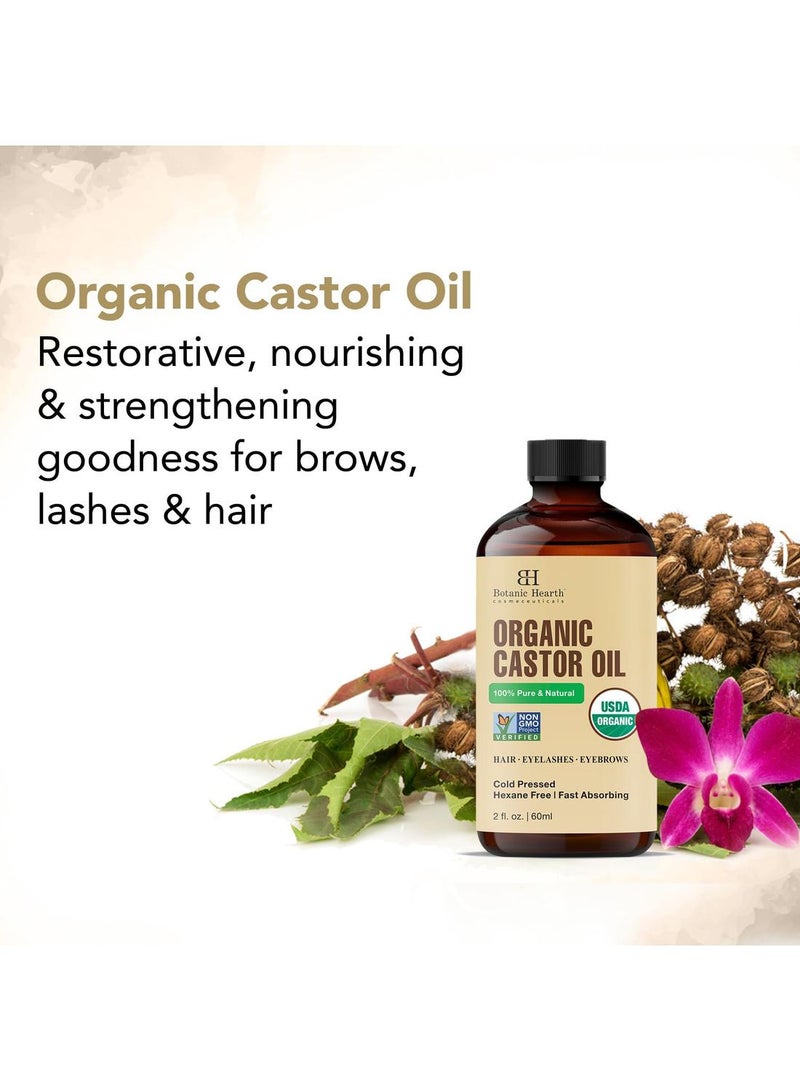 Botanic Hearth Castor Oil & Hair Treatment Oils 2 Fl oz| 100% Pure & Natural, Cold Pressed |For Hair, Eyelashes & Eyebrows | Hexane Free, Fast Absorbing | With Applicators & Dropper | All Hair Types - Image 3