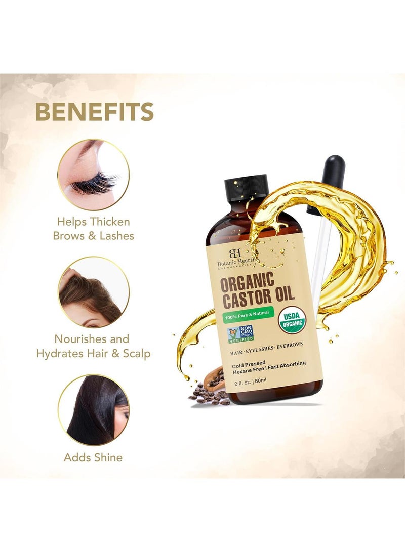 Botanic Hearth Castor Oil & Hair Treatment Oils 2 Fl oz| 100% Pure & Natural, Cold Pressed |For Hair, Eyelashes & Eyebrows | Hexane Free, Fast Absorbing | With Applicators & Dropper | All Hair Types - Image 4
