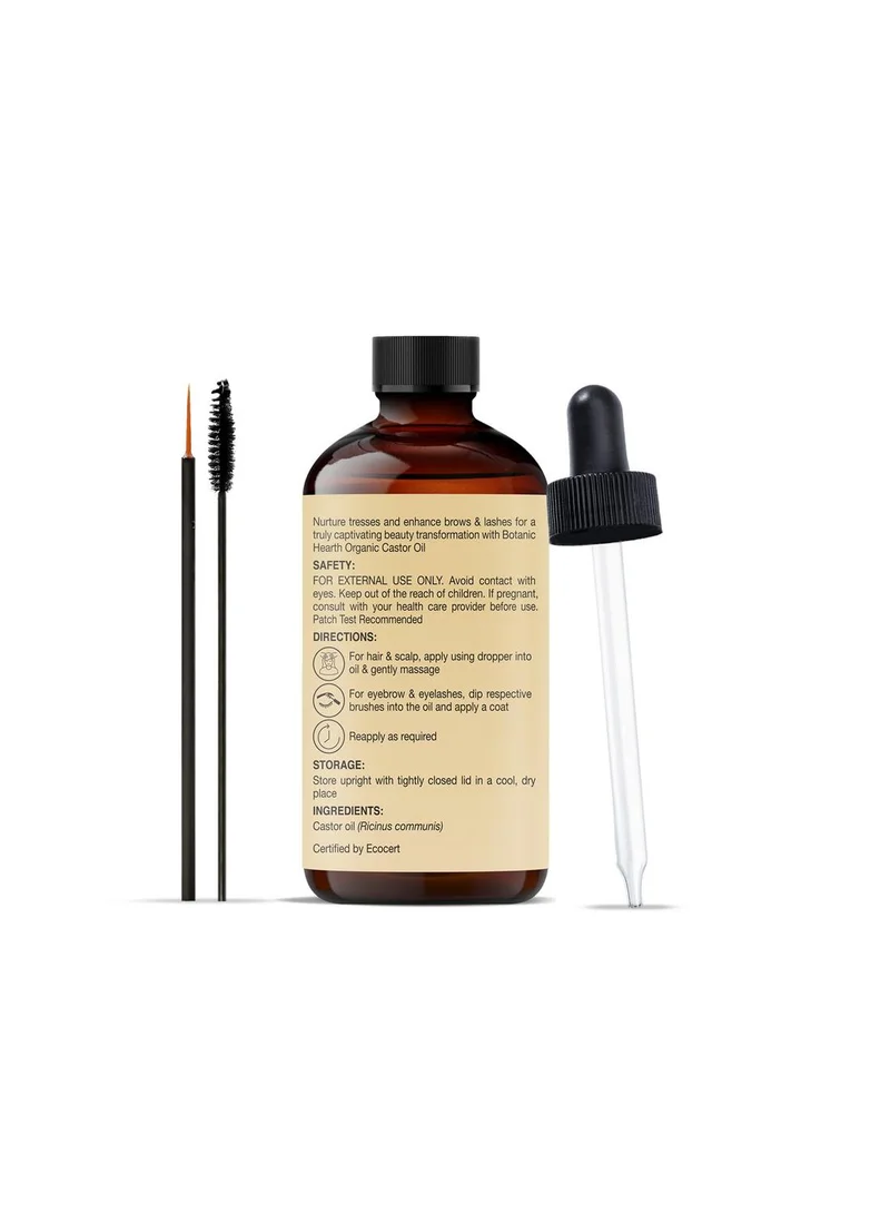 Botanic Hearth Castor Oil | USDA Certified Organic |100% Pure & Hexane Free | Cold Pressed | Growth for Eyelashes, Eyebrows, Hair | With Eyebrow & Eyelash Brush | 60 ML |