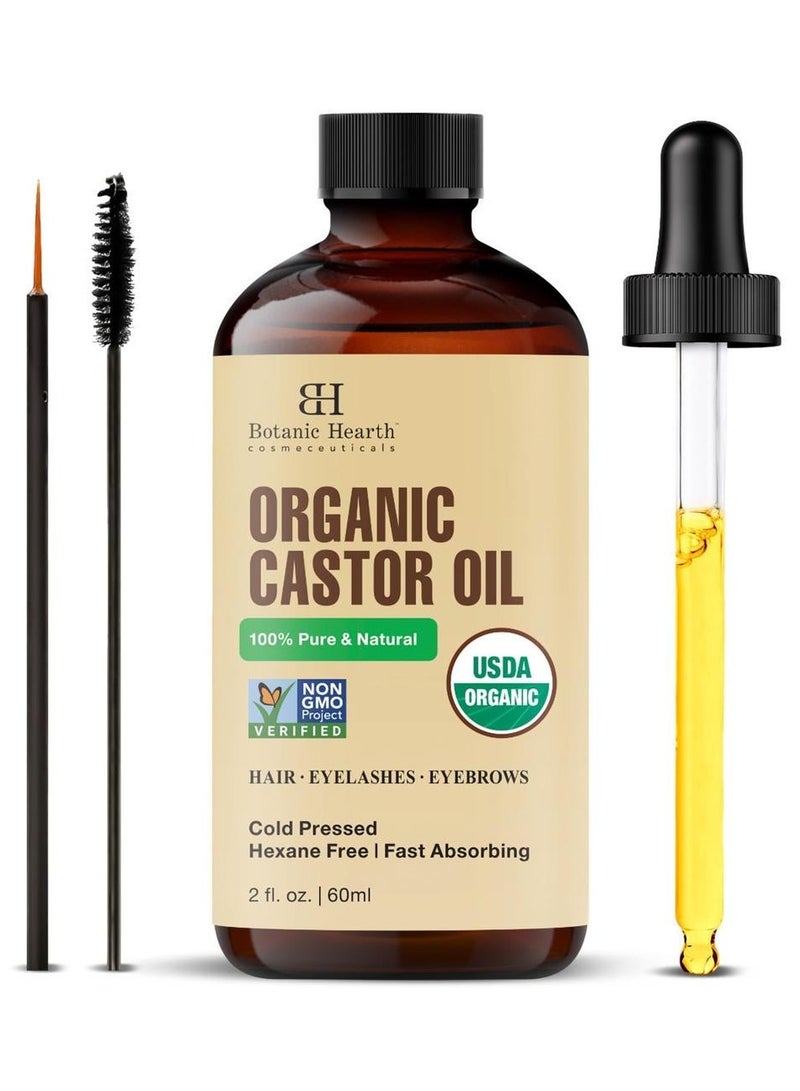 Botanic Hearth Castor Oil & Hair Treatment Oils 2 Fl oz| 100% Pure & Natural, Cold Pressed |For Hair, Eyelashes & Eyebrows | Hexane Free, Fast Absorbing | With Applicators & Dropper | All Hair Types - Image 1