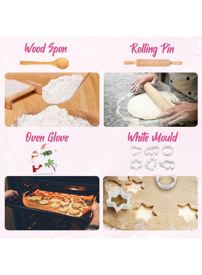 Quivlox Kids Cooking Baking Set,Kids Kitchen Pretend Play Toys,Children Chef Role Play Costume Set - Chef Hat and Matching Apron,Girls & Boys baking apron mold Equipment  Including Apron, Hat, Mitt & Cutters for Girls Boys Aged 3 4 5 6 7 8 - Image 5