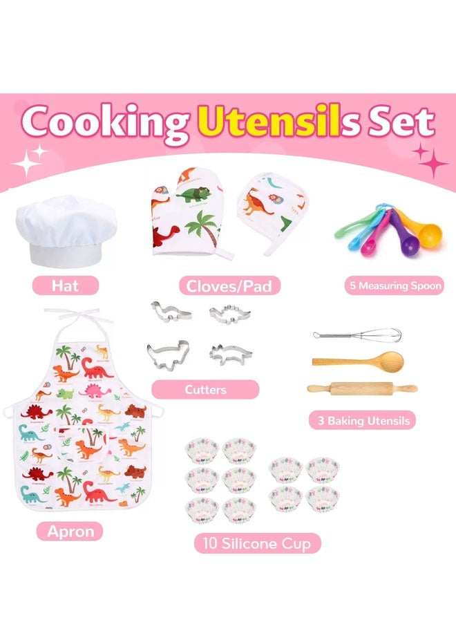 Quivlox Kids Cooking Baking Set,Kids Kitchen Pretend Play Toys,Children Chef Role Play Costume Set - Chef Hat and Matching Apron,Girls & Boys baking apron mold Equipment  Including Apron, Hat, Mitt & Cutters for Girls Boys Aged 3 4 5 6 7 8 - Image 4