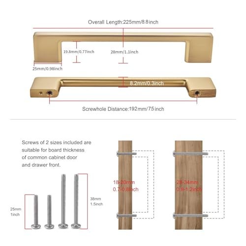 TUNNY 5 Pack Classic Cabinet Handles-7.5"/192mm Screw Spacing Champagne Bronze Furniture Hardware Handles for Champagne BronzeKitchen Cabinets Bedroom Cabinet Pull - Image 2