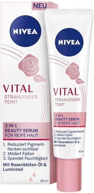 NIVEA Vital Radiant Complexion 3in1 Beauty Serum for Mature Skin 40 ml Intensive Moisturiser Visibly Reduced Pigment Spots Serum with Firming Effect