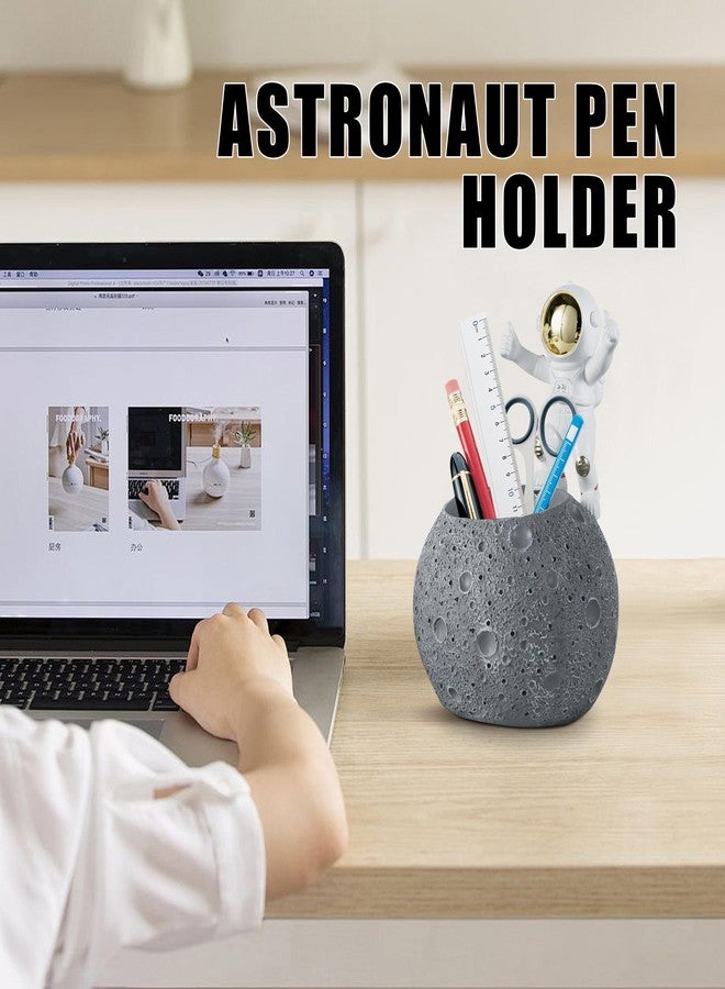 Kimdio Pen Holder, Astronaut Stand for Desk Pencil Holder, Resin Desk Moon Organizer Decorative Accessories Ideal Gift for Office, Classroom, Home - Grey - Image 3