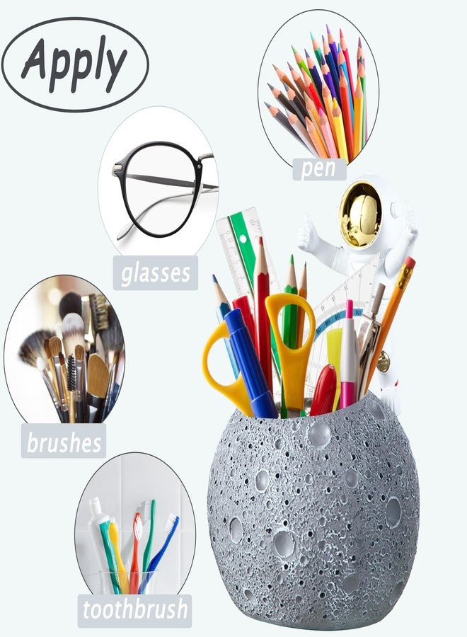 Kimdio Pen Holder, Astronaut Stand for Desk Pencil Holder, Resin Desk Moon Organizer Decorative Accessories Ideal Gift for Office, Classroom, Home - Grey - Image 5