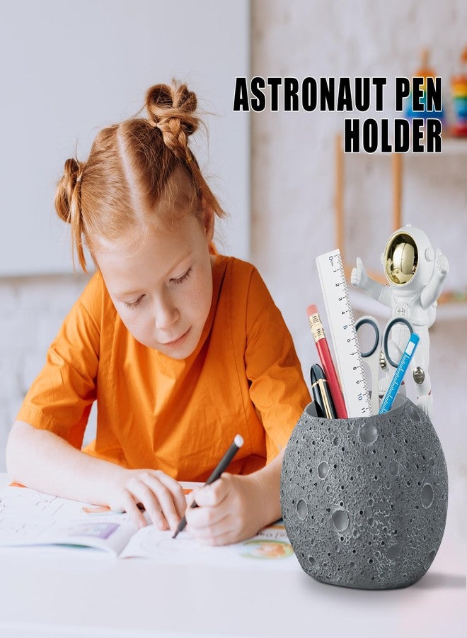 Kimdio Pen Holder, Astronaut Stand for Desk Pencil Holder, Resin Desk Moon Organizer Decorative Accessories Ideal Gift for Office, Classroom, Home - Grey - Image 2
