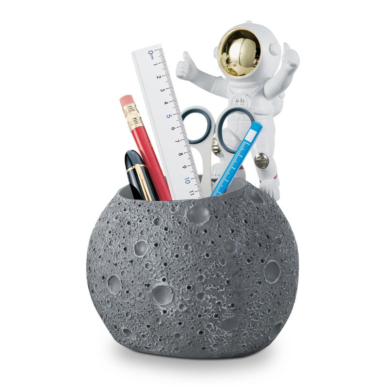Kimdio Pen Holder, Astronaut Stand for Desk Pencil Holder, Resin Desk Moon Organizer Decorative Accessories Ideal Gift for Office, Classroom, Home - Grey - Image 1