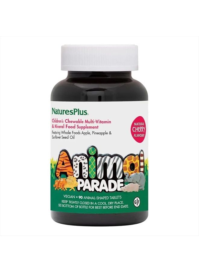 Nature's Plus ناتشرز بلس - حبوب متعددة الفيتامينات للأطفال بنكهة الكرز - 90 قرص على شكل حيوانات - تعزز الصحة والرفاهية - نباتي، خالي من الغلوتين - 45 حصة - Image 1