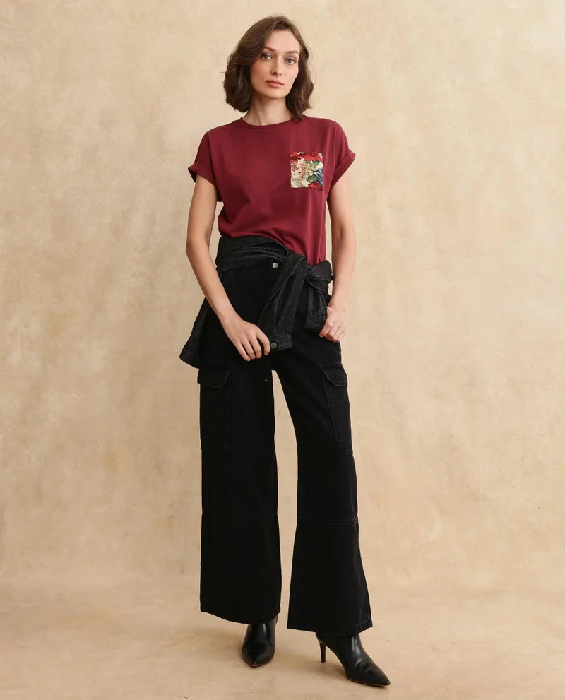 Rareism Women's Jacquard Pocket T-Shirt