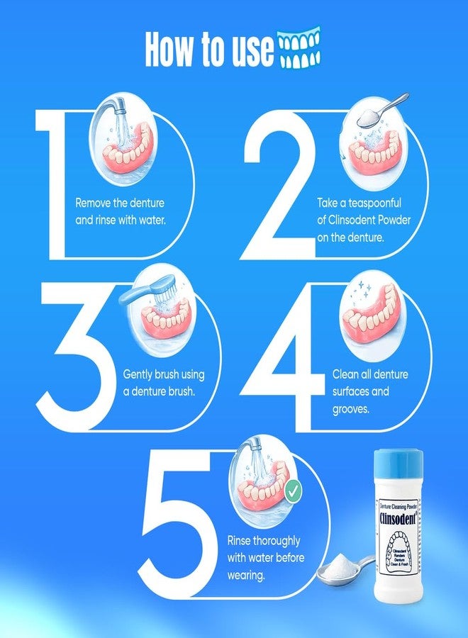 ICPA Clinsodent Denture Cleaning Powder - Antibacterial & Plaque Remover - 60g (Pack of 6) - Image 5