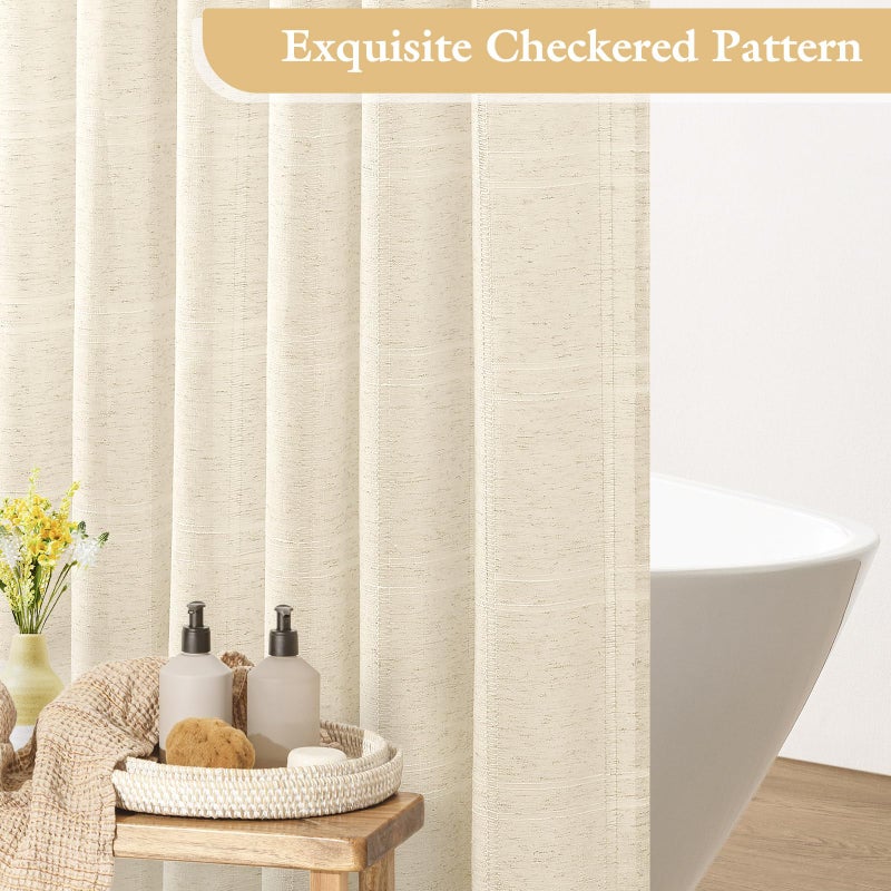 Craidlela Linen Boho Farmhouse Shower Curtain Set with Tassel, Modern Bohemian French Country Chic Bathroom Shower Curtain Set with PEVA Liner, Cotton Hollow Fabric Shower Curtain,72x72 - Beige/Cream - Image 4