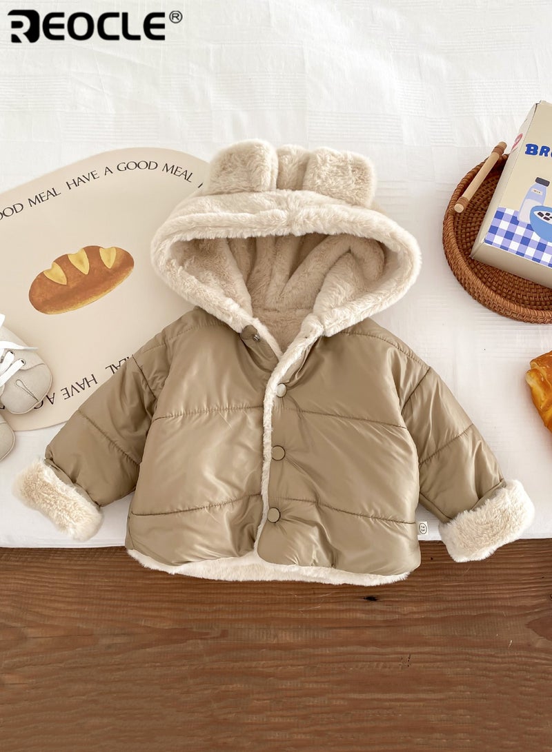 REOCLE Kid's Furry Hooded Coat with Plush Lining and Winter Warmth Design Animal Themed Jacket with Thick Insulation for Cold Weather - Image 1