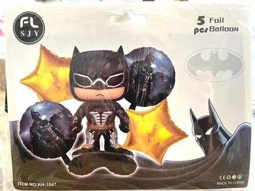 Atpata Funky Batman theme self-standing Foil Balloons (Set of 5pcs.) for Gotham City theme Dark Knight Birthday DC Party Decorations - Image 2