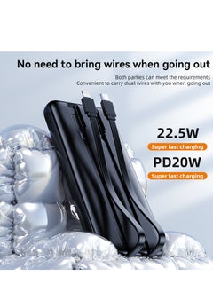 MATRIX M10-10000mAh Power Bank Fast Charging 22.5W- Built-in Cables- Black  - Image 4