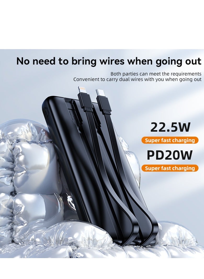 MATRIX M10-10000mAh Power Bank Fast Charging 22.5W- Built-in Cables- Black  - Image 4