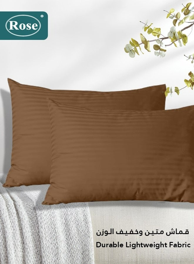 Rose Rose Luxurious Stripe Pillow Covers Set with Envelop Closure Design, Pillowcases 2-Pieces Set, Soft & Cozy Microfiber Breathable and Cooling, Standard Size 50×75 cm, Brown  - Image 4
